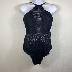 Becca by Rebecca Virtue Large Swimsuit Makayla High Neck One Piece Crochet Black